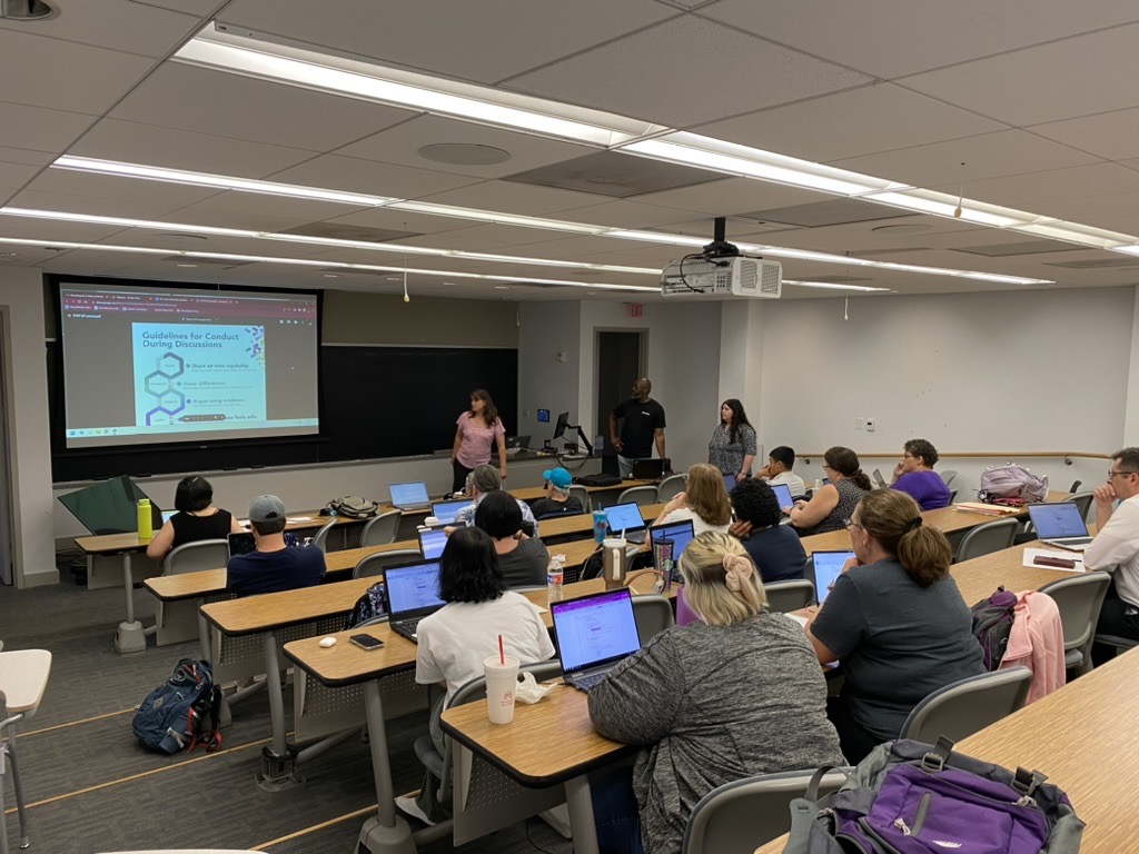 Day 1: IRIS_HEP Coding Workshop with QN fellows (left to right): Tracie Schroeder, Chris Hatton, and Kayla Mitchell