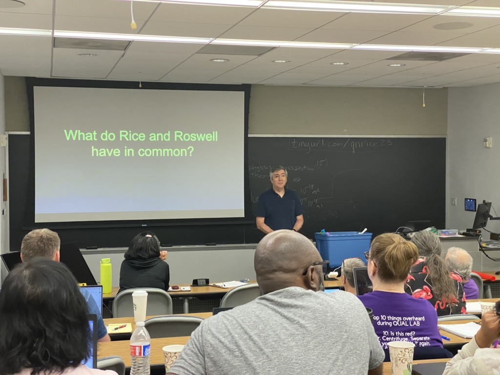 Thursday's faculty lecture by Prof. Toffoletto (RIce) who connects Roswell to Rice ... who knew?!?